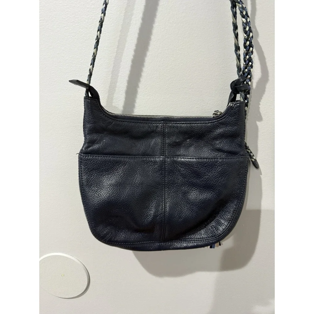 BRIGHTON BABY BARBADOS BLUE PEBBLED‎ LEATHER ZIPTOP CROSSBODY SHOULDERBAG W